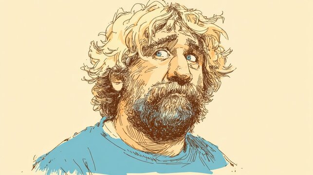 Fat Man With Shaggy Beard Looking Thoughtfully at the Viewer in a Casual Setting - Powered by Adobe