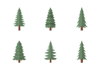 Obraz premium Collection of stylized evergreen trees, showcasing various shapes and sizes for nature-themed designs