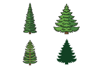 Fototapeta premium Collection of diverse coniferous evergreen tree illustrations for nature and landscape design