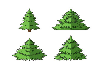 Obraz premium Stylized Evergreen Trees Collection Icons of Nature's Serenity