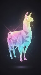 Obraz premium Luminous polygonal animal figure glows with rainbow gradients against a dark backdrop