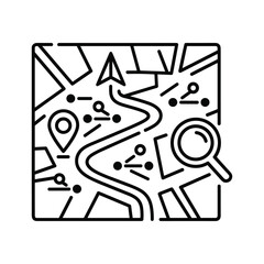 Gps navigation and destination search line icon on a digital map