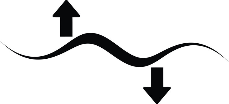 Wavy line with arrows pointing up and down isolated on white background