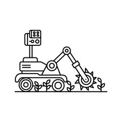 Agricultural robot tilling soil with plants, smart farming technology