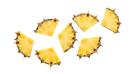 Sliced Pineapple Rings on Black Background Keywords: pineapple, fruit, sliced, rings, tropical