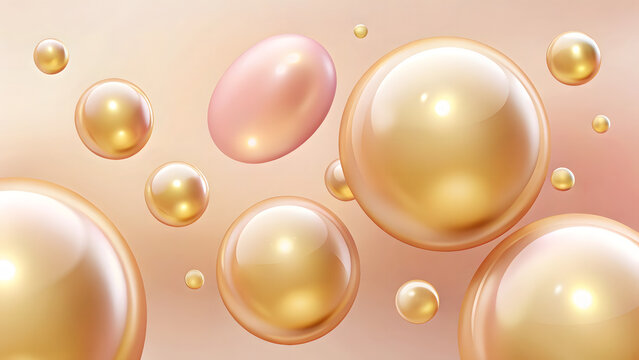 Abstract Arrangement of Golden and Pink Spheres and Droplets orbs
