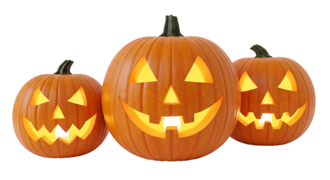 Three Glowing Jack-o'- Lanterns halloween pumpkin