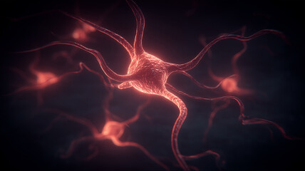 A neural cell representation showing branching communication pathways and the concept of electrical signal transmission in biology
