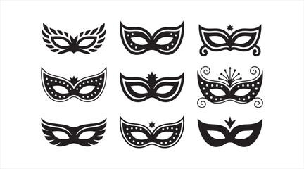 Ornate festival mask icon collection featuring elegant shapes and decorative patterns