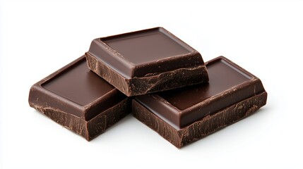 Dark chocolate squares stacked on a white background ready for enjoyment