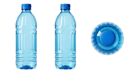 Two Blue Water Bottles Cap Detail Clean Hydration Refreshing Still Life Healthy Lifestyle on transparent background