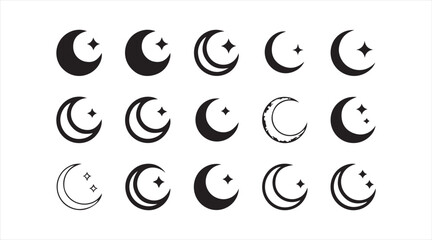 Obraz premium Moon and star icon collection featuring lunar phases and minimal celestial shapes