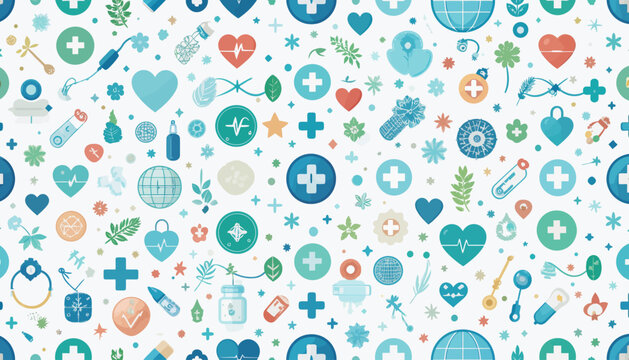Seamless pattern of healthcare symbols and medical icons