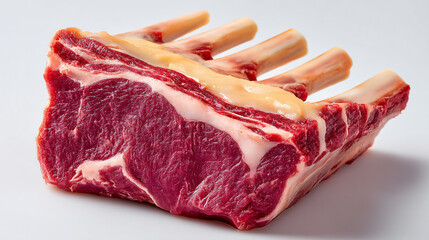 Raw rack of lamb with bone isolated on white background