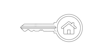 Illustration of a key with a house inside the circular part, symbolizing home ownership or real estate.