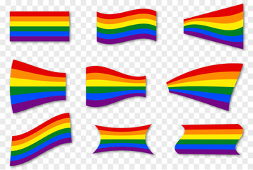 Set of waving LGBT community rainbow flags