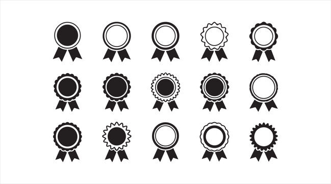 Black ribbon badge icon collection featuring honor, prize, and premium award symbols