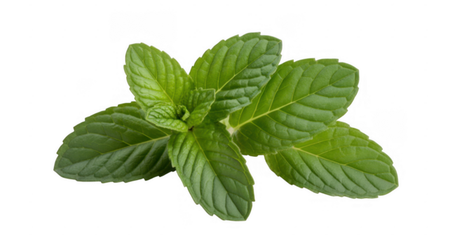 Fresh green mint leaves with visible veins isolated on a transparent background 1