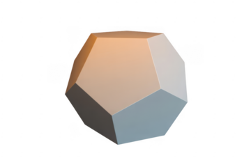 Geometric dodecahedron shape with gradient lighting isolated on a transparent background