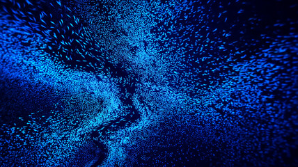 A swirling field of luminous micro particles forming dynamic motion patterns representing digital energy, data movement and virtual connectivity.
