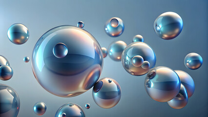 Collection of Reflective Metallic Spheres Floating in a Gradient Background balls