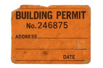 Vintage orange building permit number label