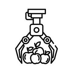Robotic arm picking apples, illustrating automation in agriculture and food production
