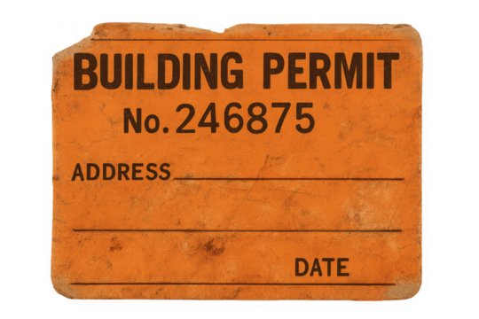 Vintage orange building permit number label