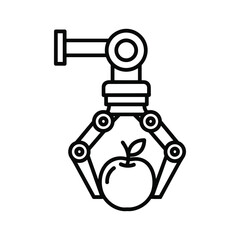 Robotic arm holding an apple, isolated on