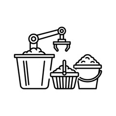 Automated robotic arm filling buckets and baskets with bulk material