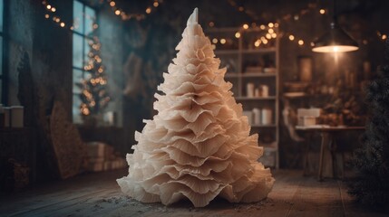 Christmas tree made from coffee filters dyed and ruffled on cone,