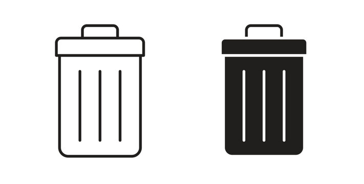 Trash Bin icon flat vector illustration. Black Thin Line Icon Emblem Concept