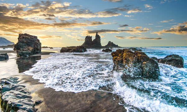 Sunset at playa de benijo, Tenerife