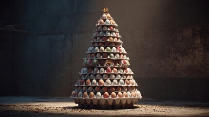 Christmas tree made from egg cartons cut and painted in layers,