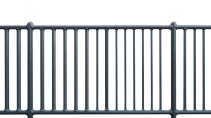 Gray metal railing with vertical bars and rounded top isolated on a transparent background