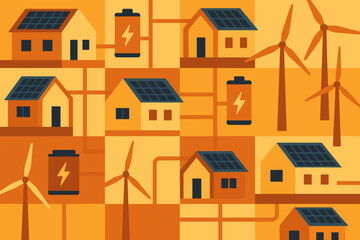 Modern no captions colors warm renewable vector energy grids turbines bubbles icon