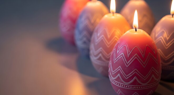 Decorative candles in egg shape with vibrant colors and patterns  