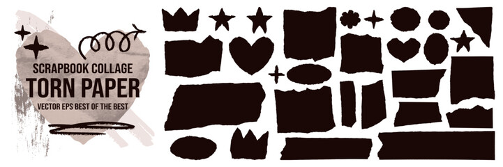 Set rough with torn edges and jagged tattered paper.