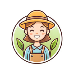 Woman farmer harvest with a hat on green background mascot
