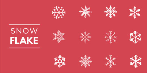 Download Snowflake Vector Icons - Winter Christmas Holiday Snow Crystal Design Set Red White Festive Xmas Pattern Geometric Frost Seasonal Decoration Template Instant Digital Purchase Collection Buy