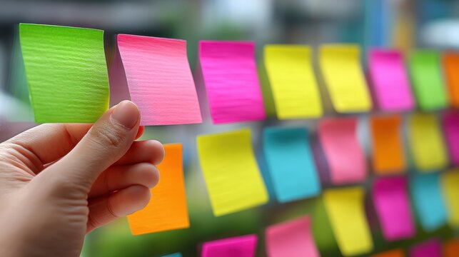 Colorful Sticky Notes on Glass Surface for Creative Organization Ideas