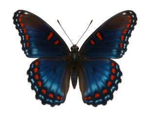 Fototapeta premium Red-spotted purple butterfly featuring shimmering blue wings and red markings.