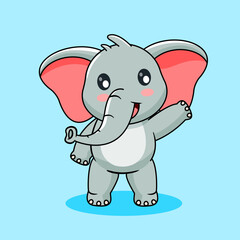 Cute Elephant Giving a Friendly Wave, Isolated Vector Illustration Cartoon Design Kawaii Style