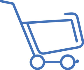 Shopping cart outline icon vector with handle and wheels on white background