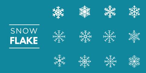 White Snowflake Red Background Vector - Symmetrical Ice Crystal Winter Design Icon Set Christmas Holiday Festive Xmas Snow Frost Pattern Geometric Seasonal Decoration Elegant Minimalist Flat Graphic