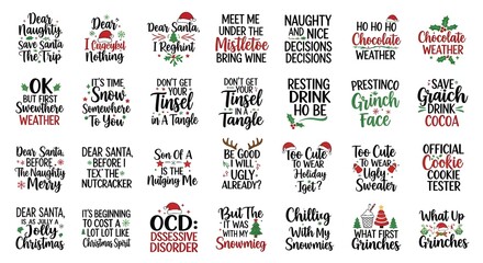 Christmas holiday quotes collection with festive sayings isolated on white background