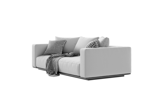 Isolated white couch on an isolated background. Furniture for collages, graphics designs, and presentations.
