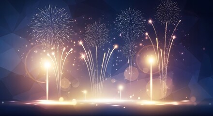 Colorful fireworks display lighting up the night sky with bright sparks