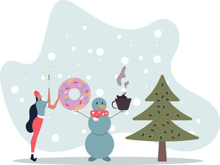 Coffee and donuts for Christmas. Holiday and snack concept.