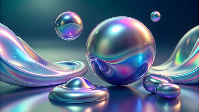 Pearlescent Spheres and Wavy Forms with Holographic Sheen abstract iridescent